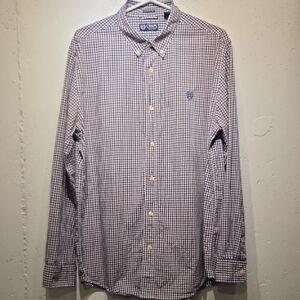 Chaps Ralph Lauren Men's Purple, Black & White Checkered Button Down Shirt (L)